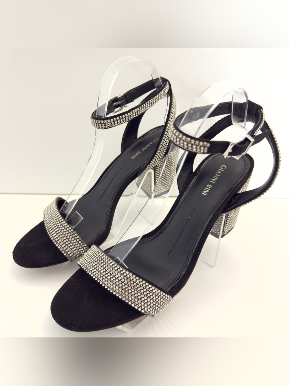 Gianni Bini “Dericka” Rhinestone Ankle Strap Block Heel Sandals Black Size 10M